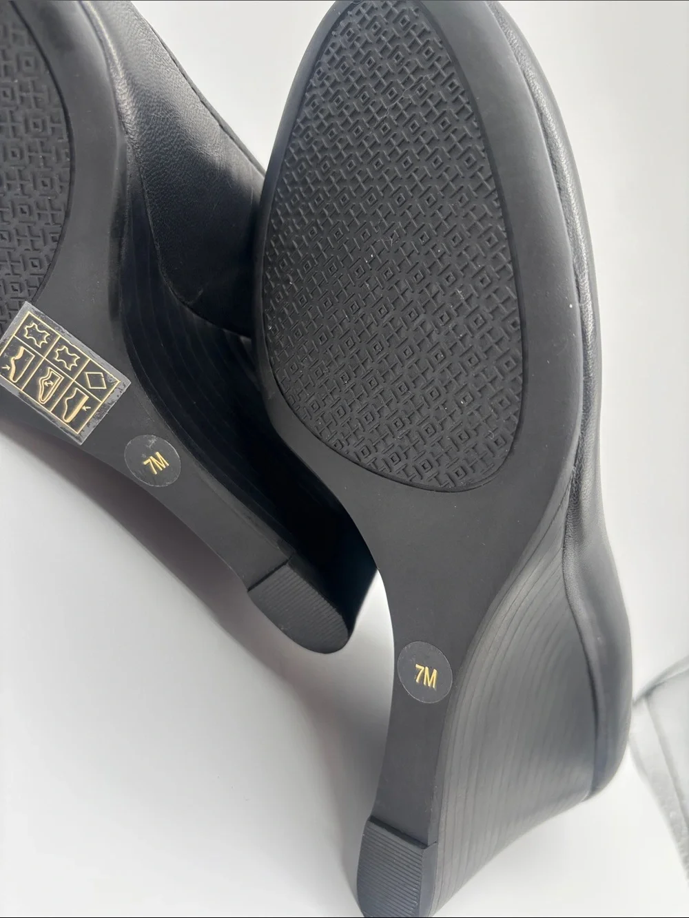 Tory Burch Black Leather Logo Wedges